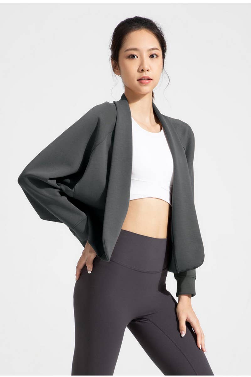 CWOCAL2164_MODAL LONG SLEEVE SHAWL YOGA TOP