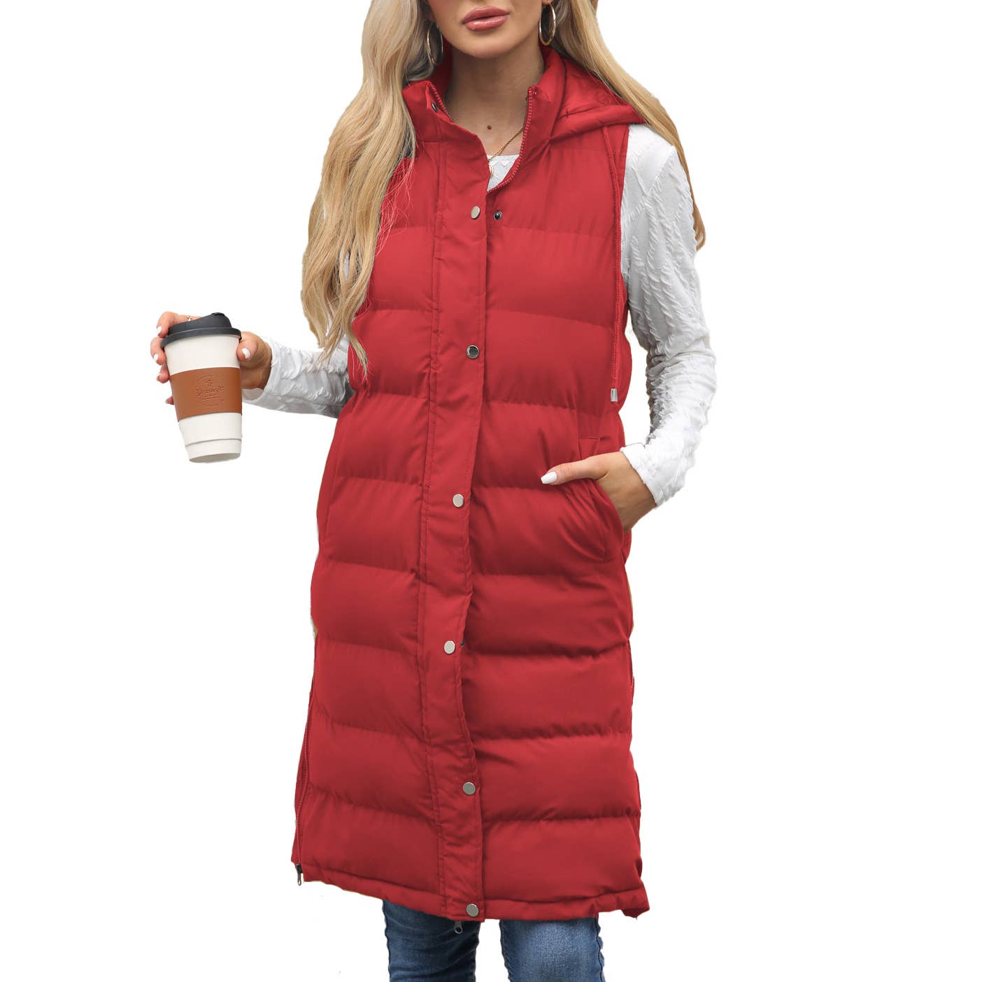 Solid-color hooded sleeveless cotton-padded vest