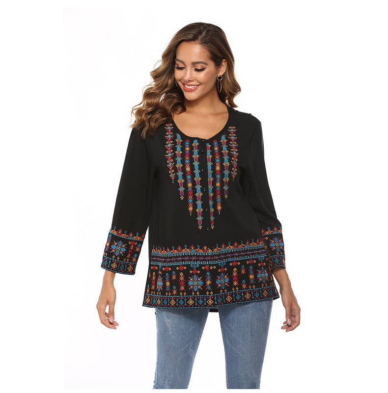 Ethnic embroidered three-quarter sleeve top