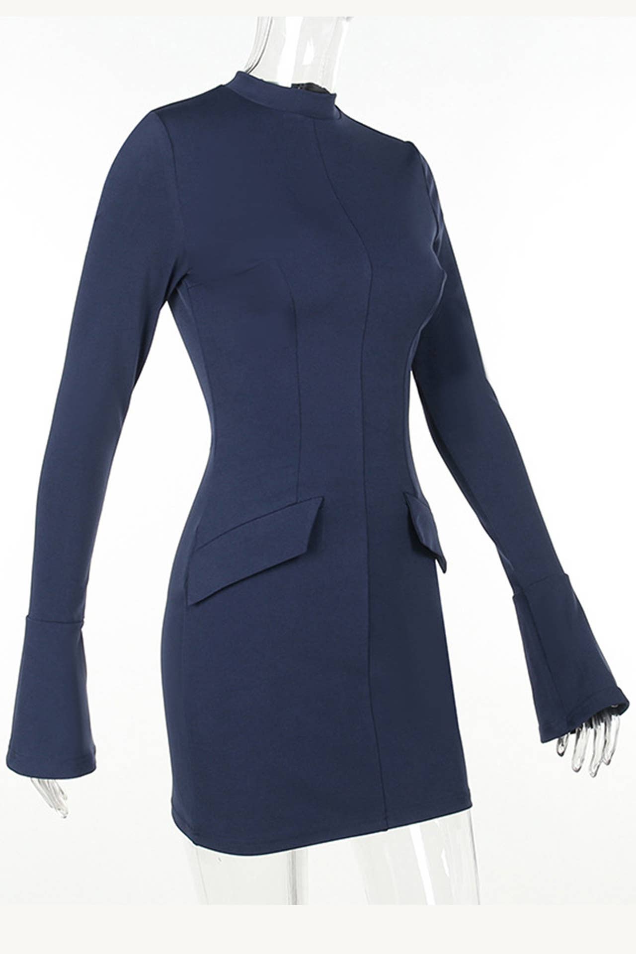 SEXY FASHION SOLID SLIM LONG-SLEEVED SHORT DRESS