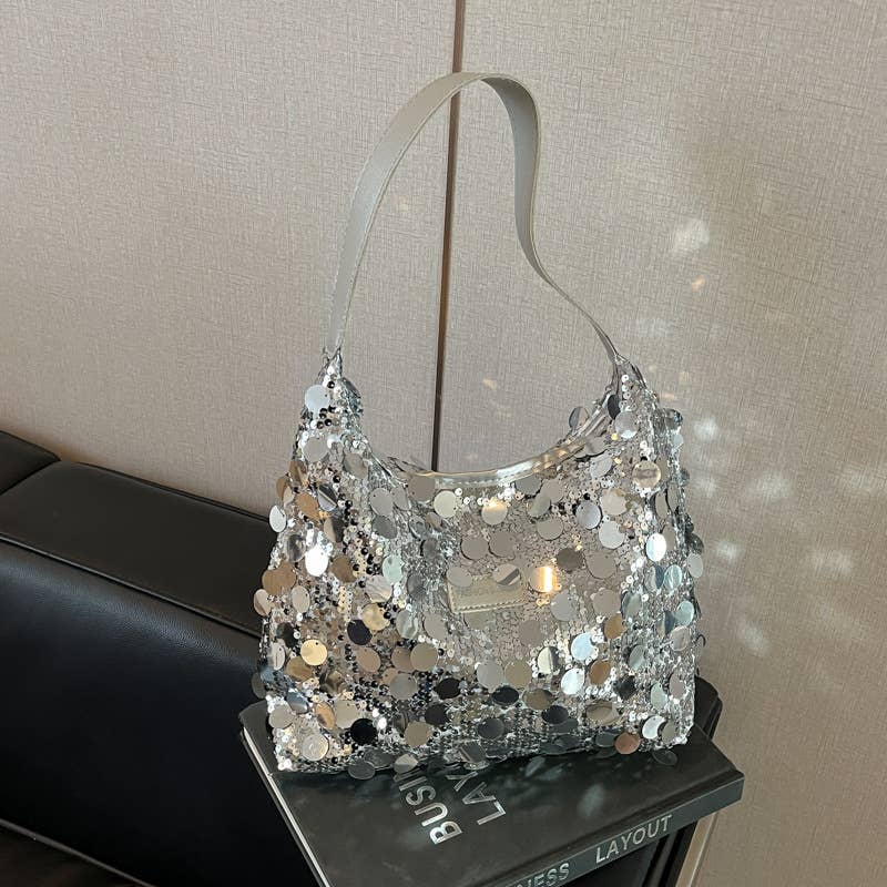 Fashionable sequined large-capacity handbag