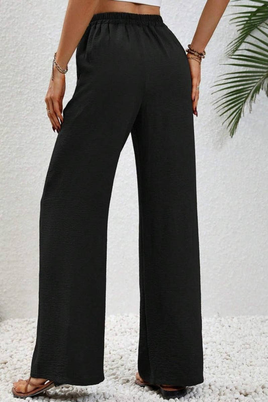 CWBMP0139_SUMMER CASUAL SOLID COLOR LACE-UP WIDE-LEG PANTS