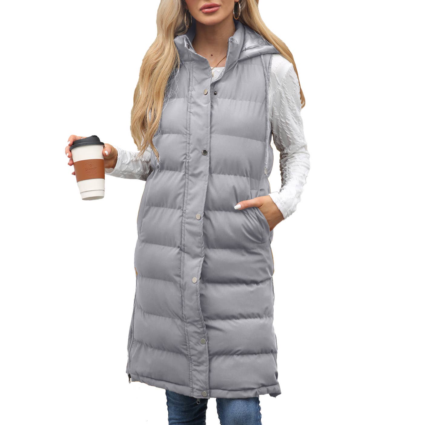 Solid-color hooded sleeveless cotton-padded vest