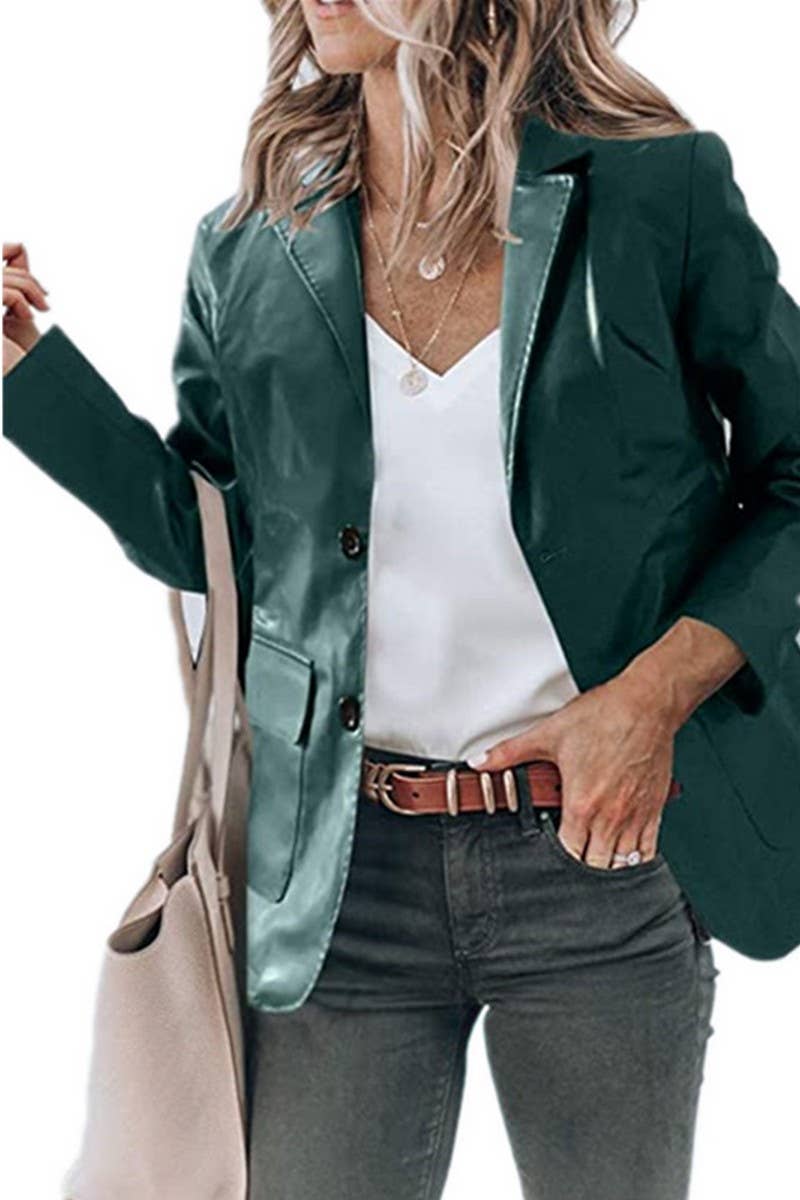 CWOCO1152_LAPEL SINGLE BREASTED PU LEATHER JACKET