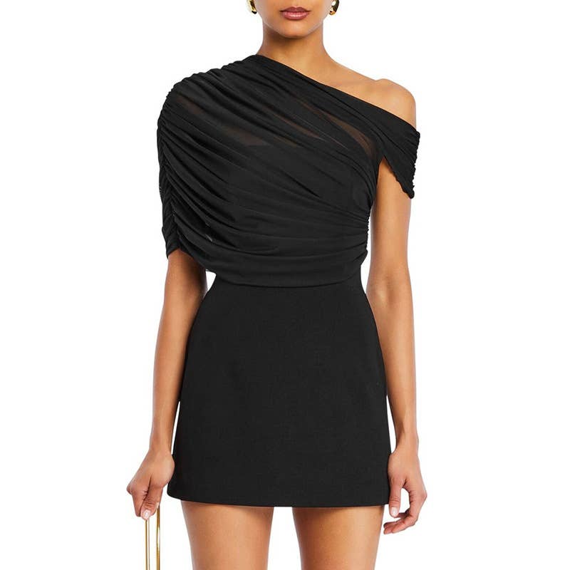 Sheer Mesh One-Shoulder Bodycon Dress