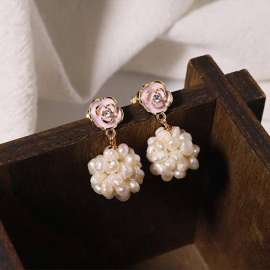 RETRO FASHION ZIRCON ROUND PEARL EARRINGS_CWAJE3792