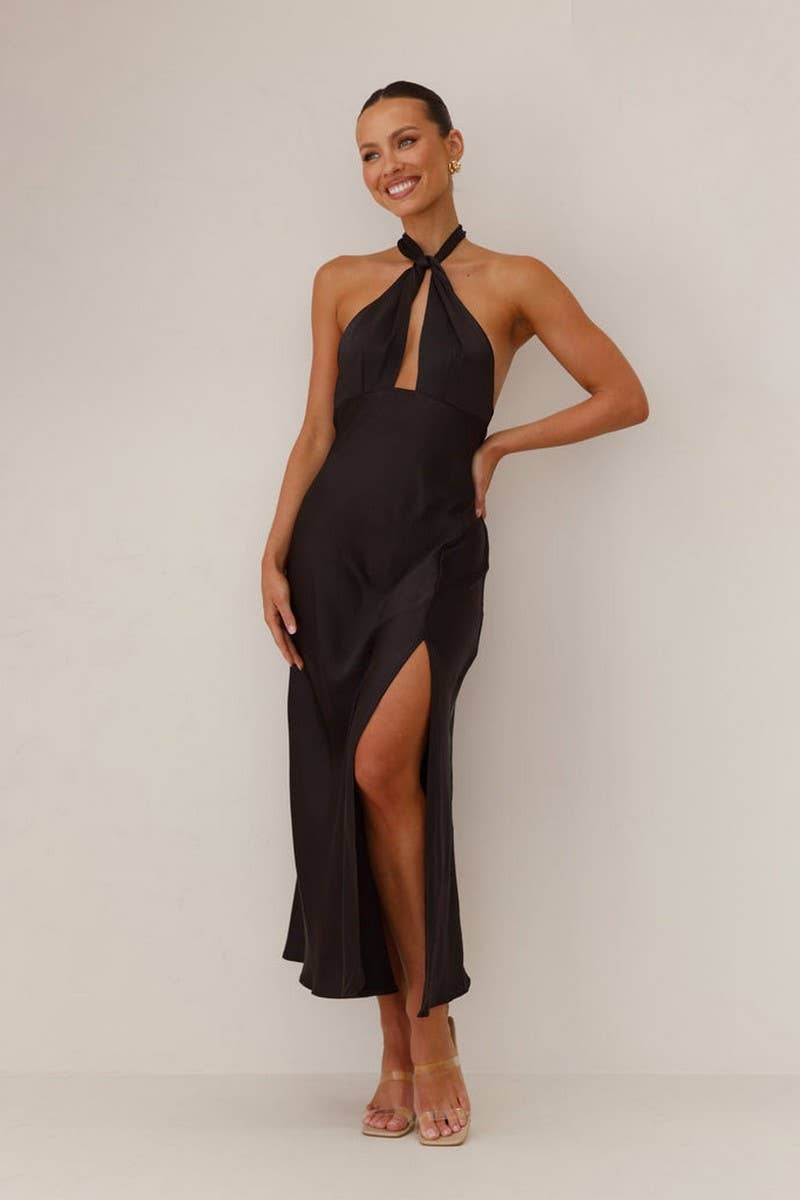CWDHL0941_ELEGANT SATIN HALTER NECK SLIT MAXI DRESS