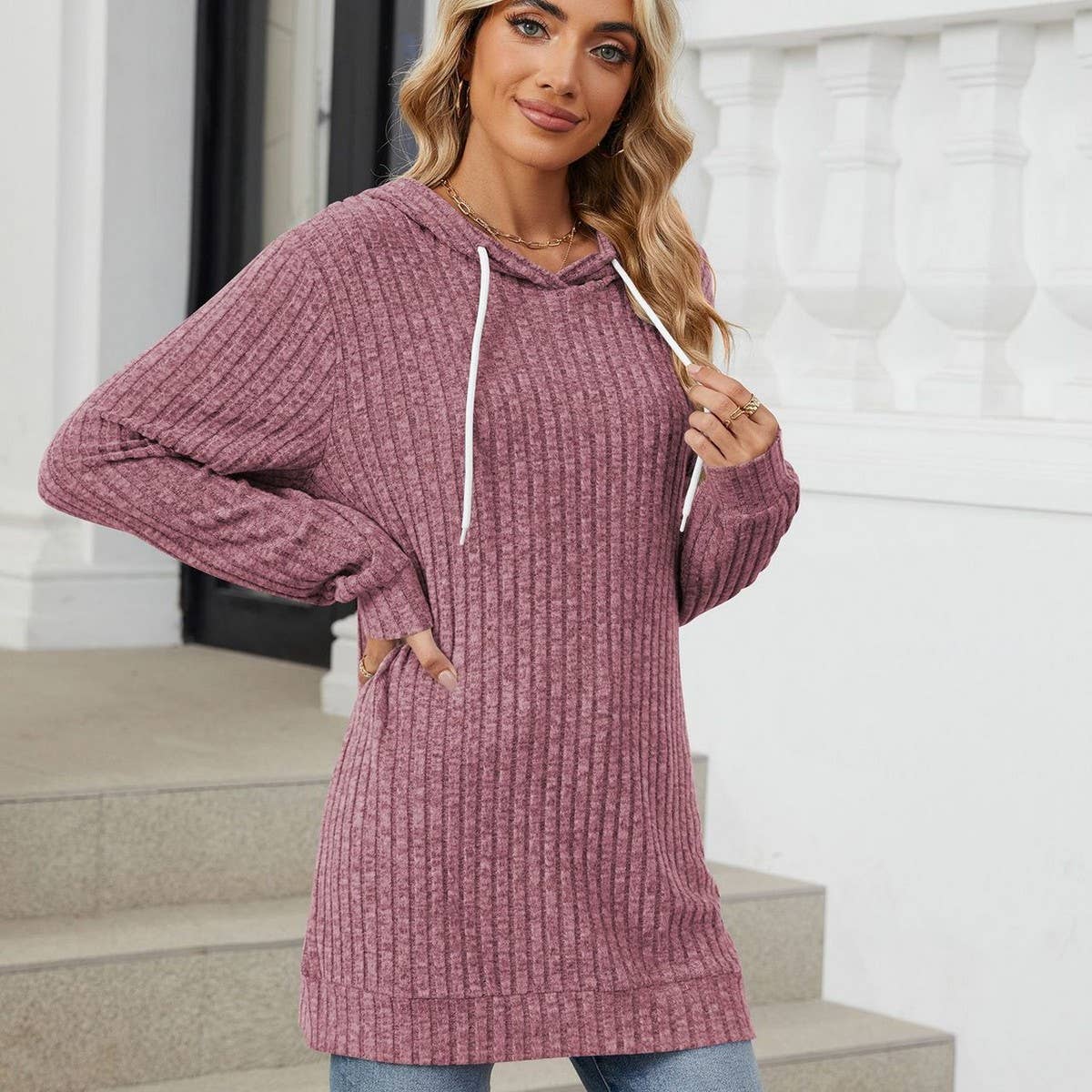 Hooded drawstring casual long-sleeved hoodie