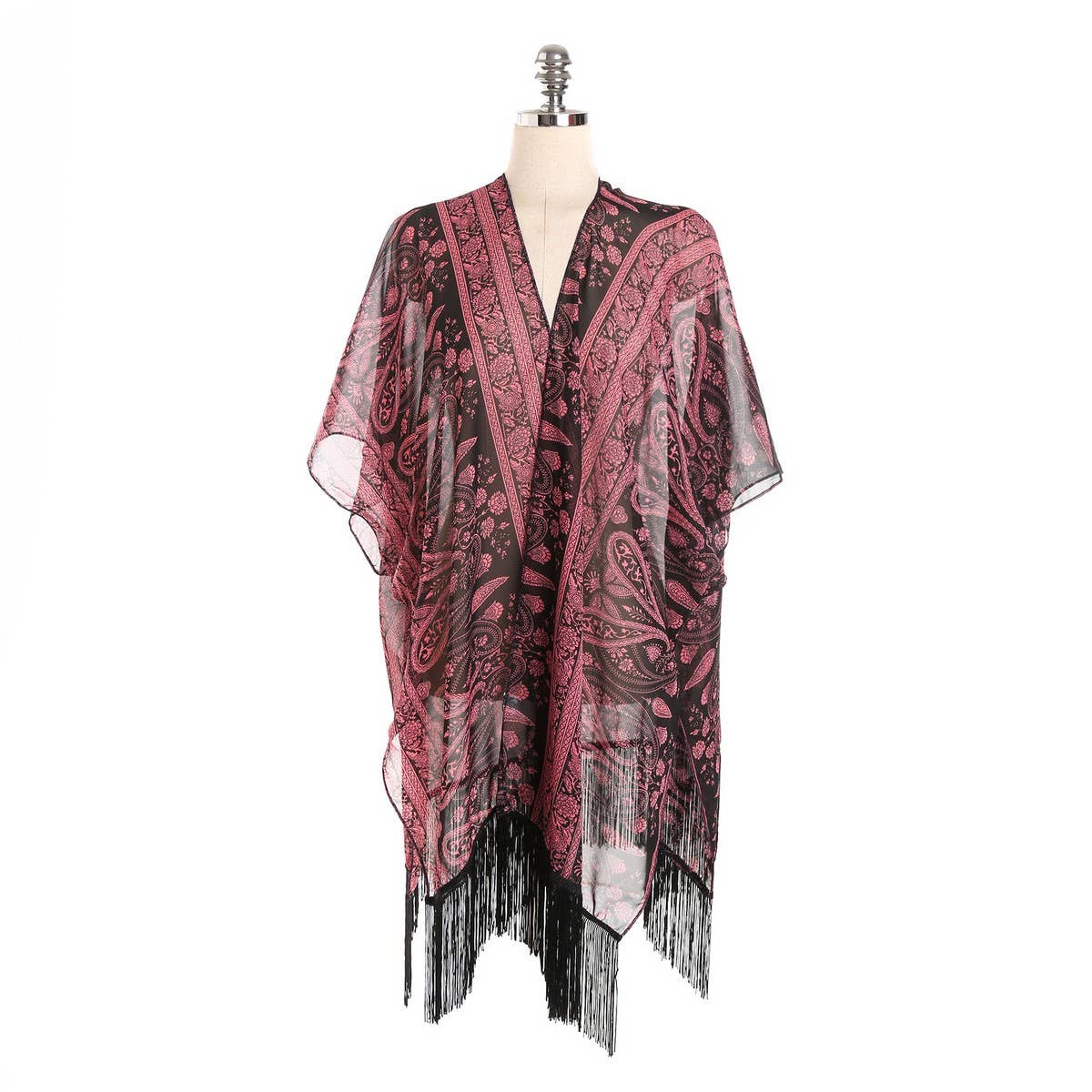 TASSEL PAISLEY PRINT OPEN FRONT KIMONO CARDIGAN