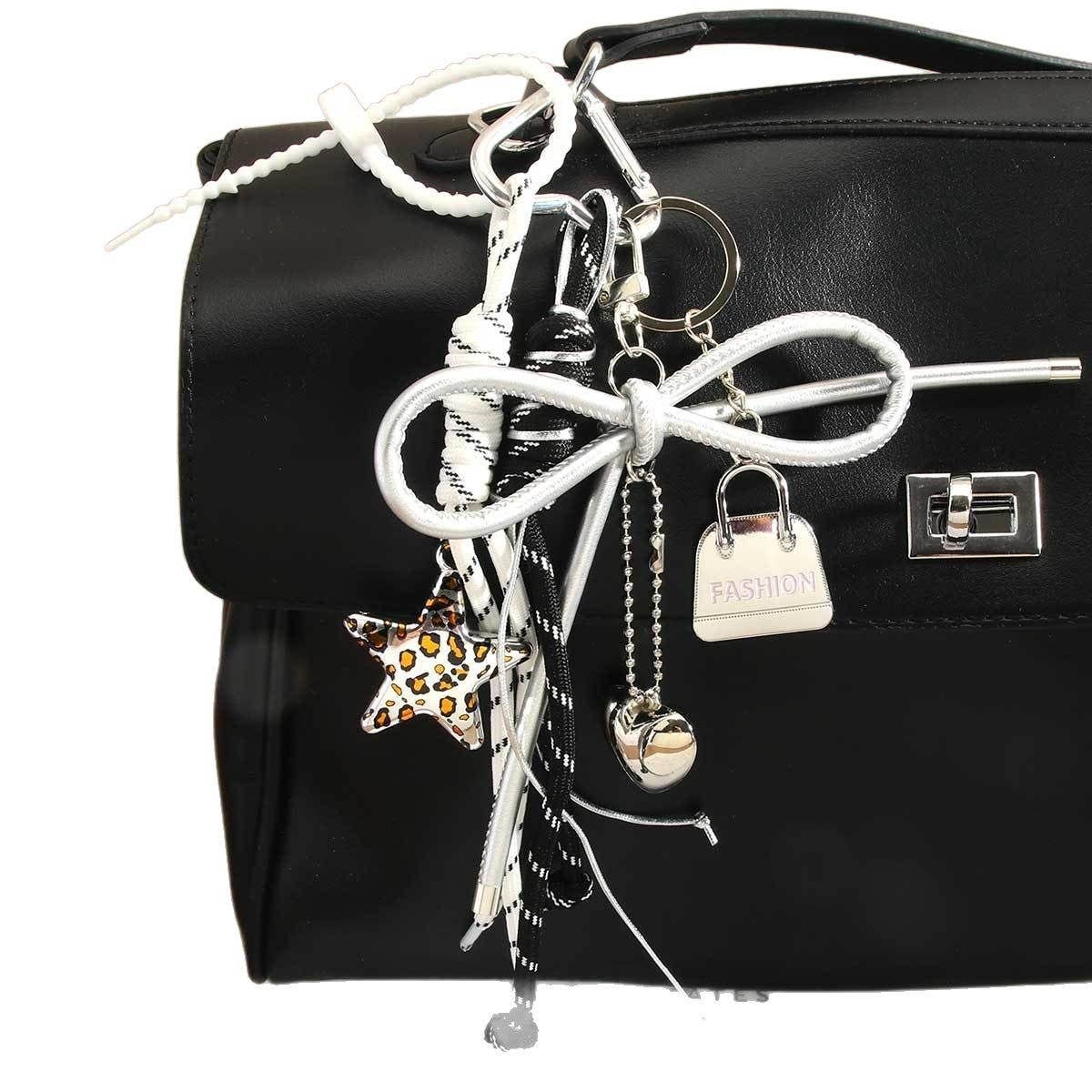 Leopard Star Mini Bag Charm with Heart Bow