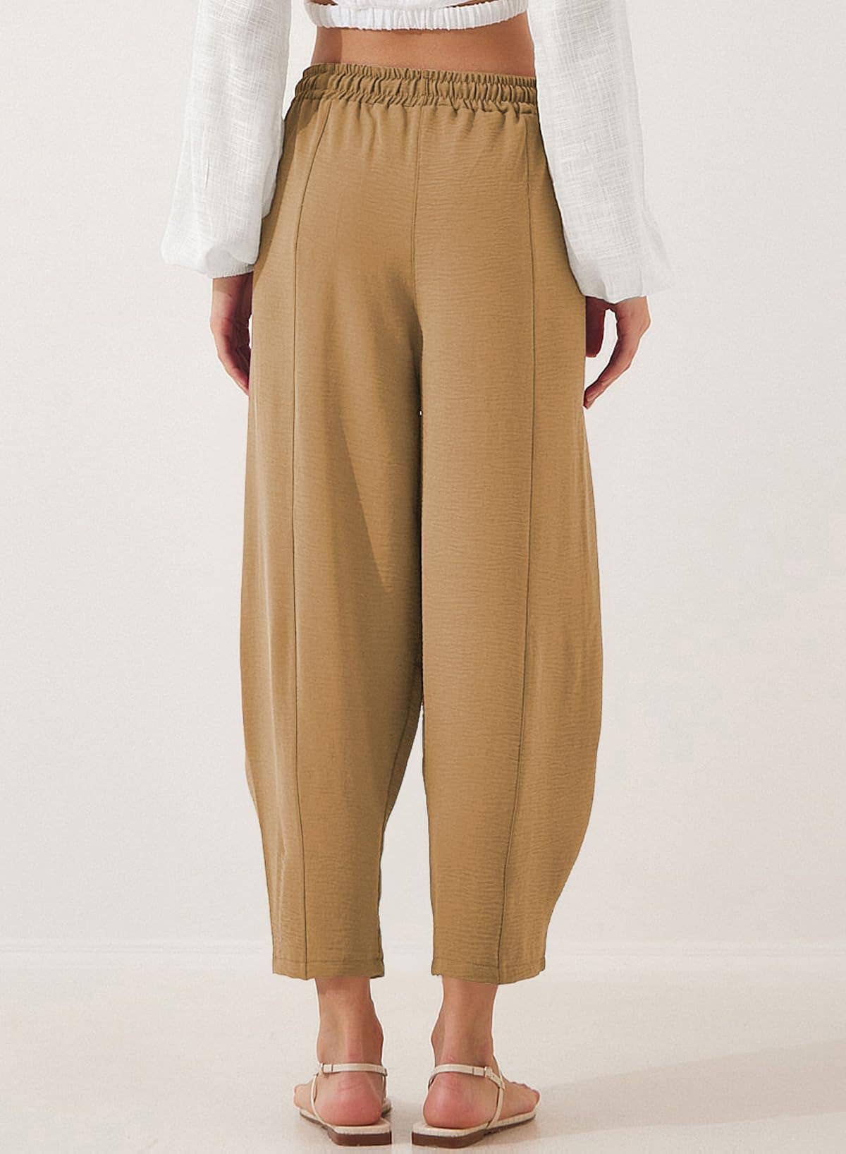 High-waisted loose casual pocket nine-inch pants