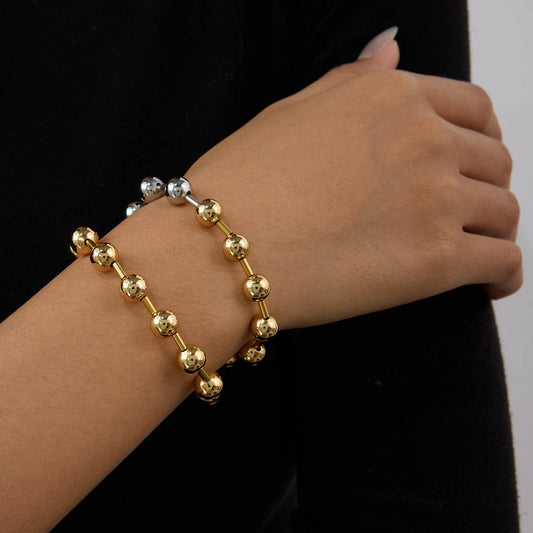 Minimalist 18K Gold Silver Steel Bead Bracelet