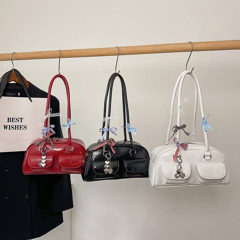 Fashionable bow-shaped glossy single-shoulder bag