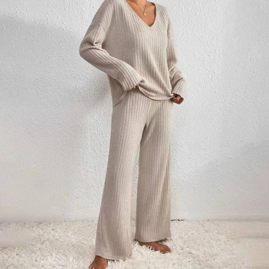 V-NECK LOOSE CASUAL PIT STRIP LONG SLEEVE SUIT