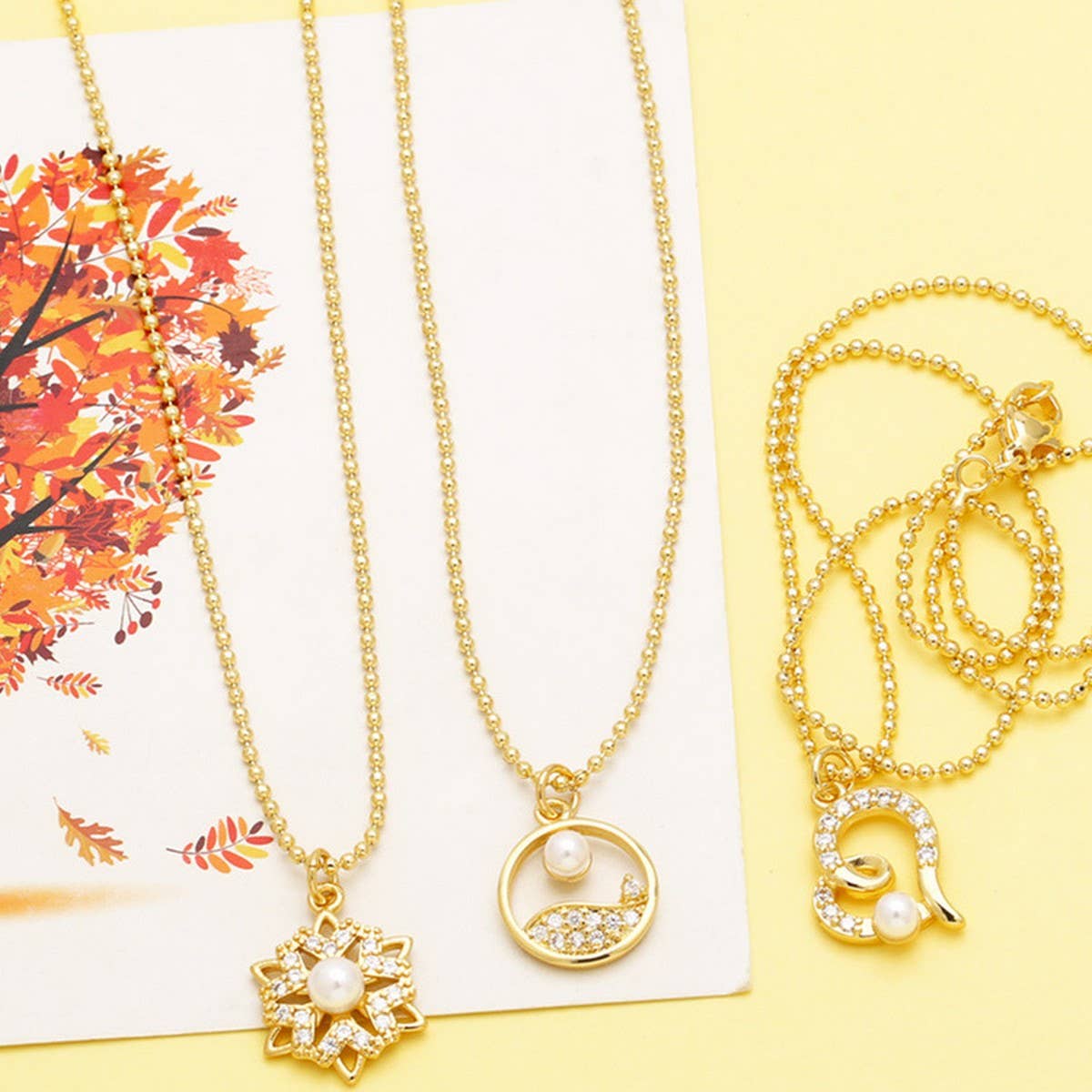 FLOWER PEARL INLAID ZIRCONIUM PENDANT NECKLACE