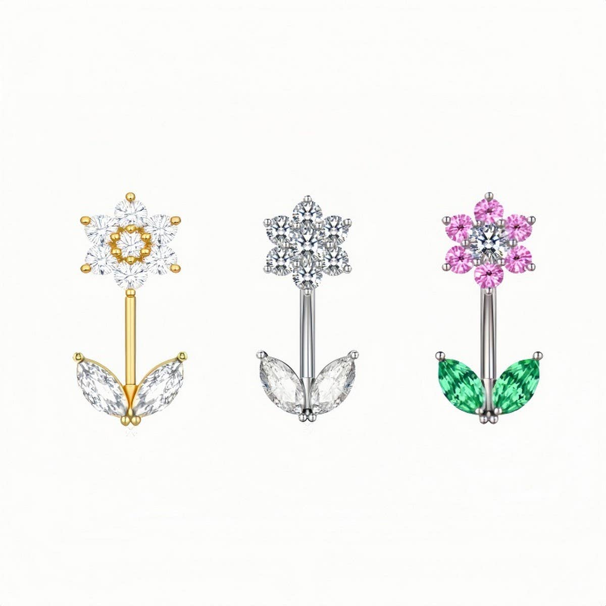 Copper CZ Flower Belly Ring Scratch-Resistant