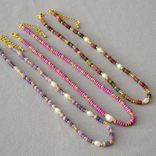 VINTAGE COLORED FRESHWATER PEARL BEADED NECKLACE