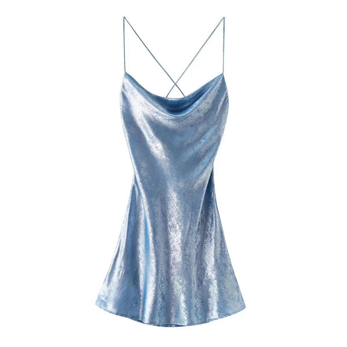 Fashion Metallic Foil Draped Collar Mini Dress_CWDMD5813