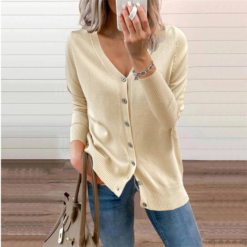 Solid-color button long-sleeved cardigan