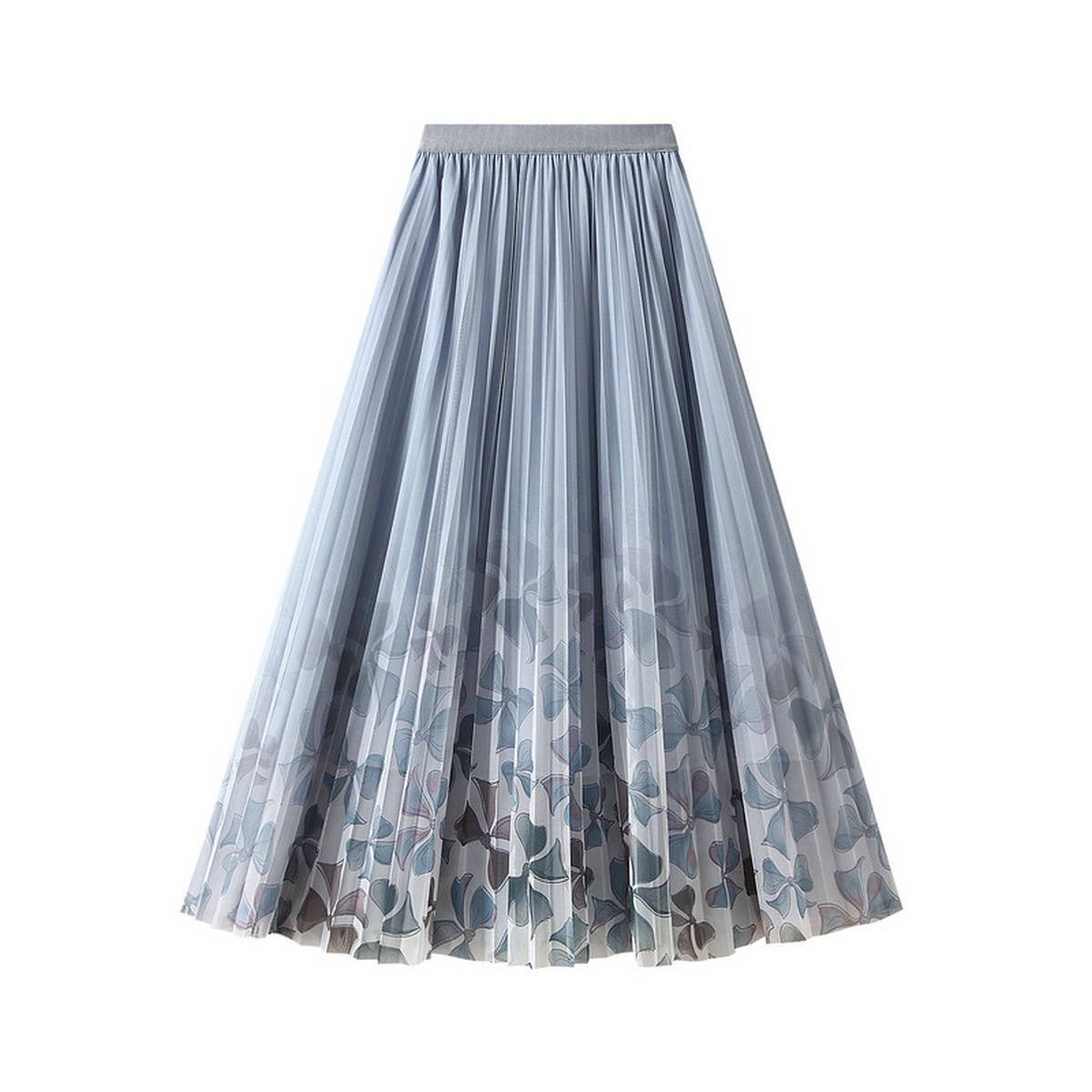 Floral Print Tulle Pleated Midi Skirt