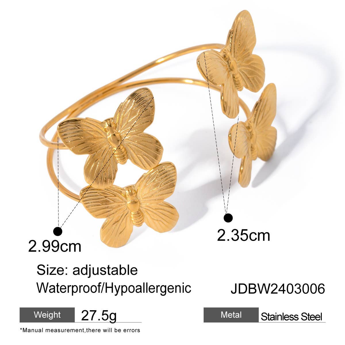 Stylish 18KGold Double Round Butterfly Open Bangle_CWAJE4716