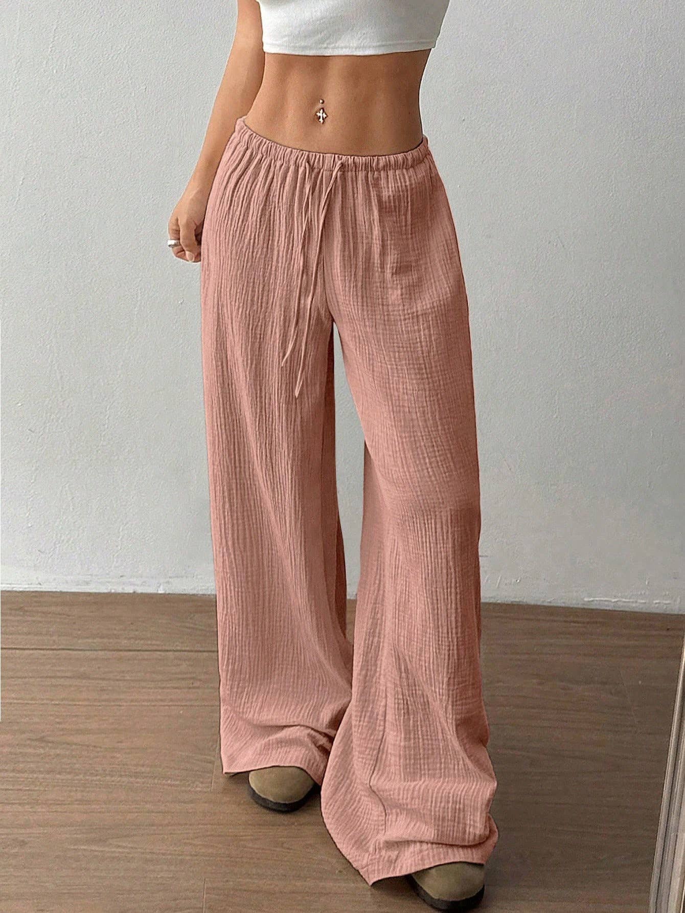 Pure cotton pure color easy wide-legged pants