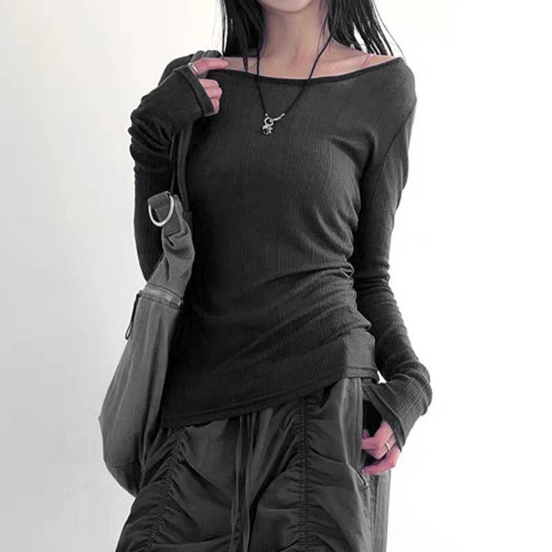 Fashion sexy one-shoulder long-sleeved T-shirt