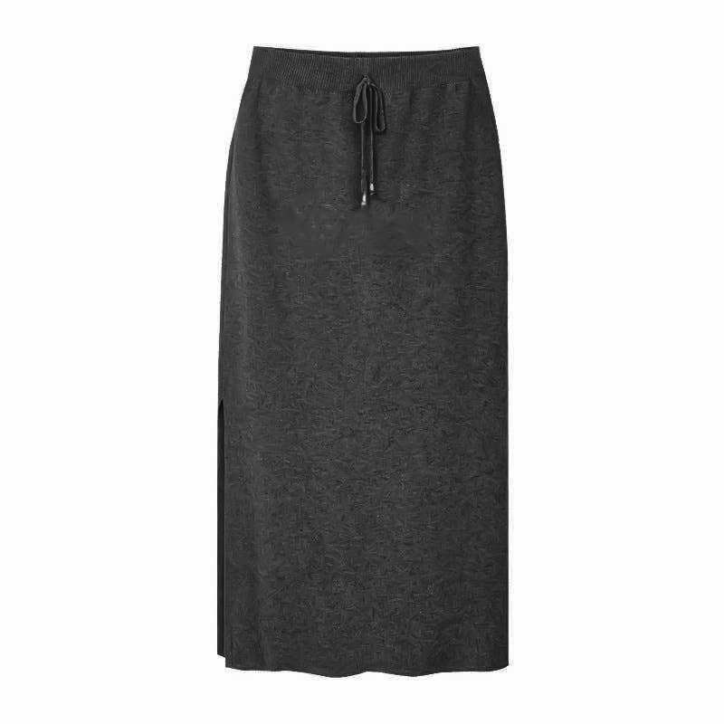 MID-LENGTH A-LINE WRAP HIP WOOLEN KNITTED SKIRT
