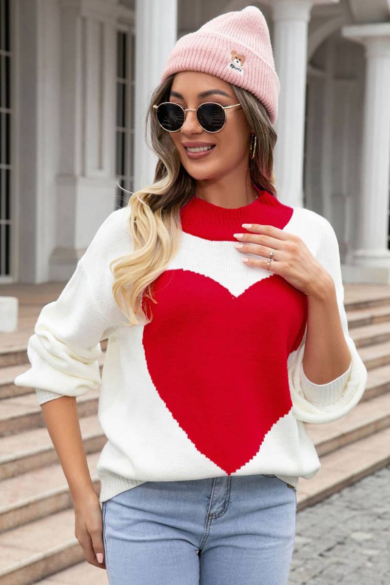 WOMEN SUPER BIG LOVE LOOSE KNITTED PULLOVER_CWOSWL1450