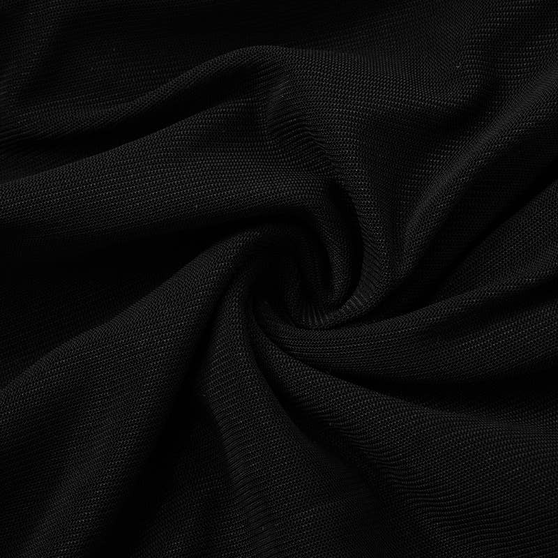 ROUND NECK SOLID COLOR MESH PLEATED CROP TOP