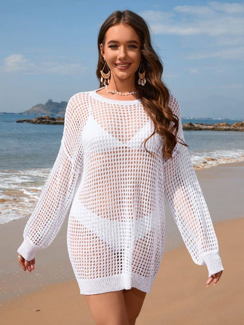 Knit loose solid color fashion bikini beach smock