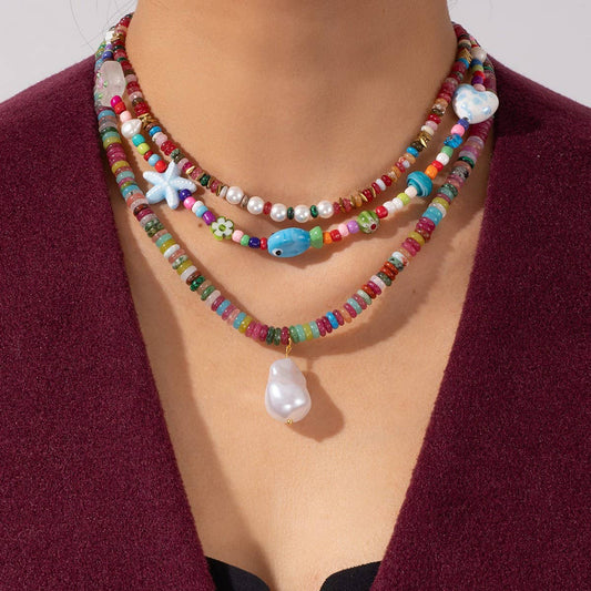 Colorful Boho Pearl Beads Luxury Sweater Necklace