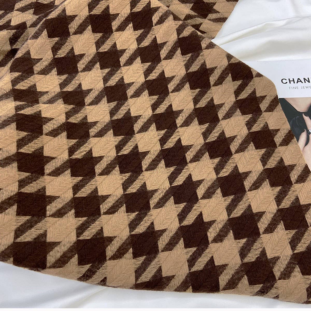 Houndstooth Tassel Scarf - Thick Winter Wrap