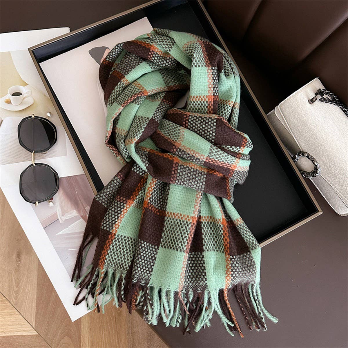 Plaid Faux Cashmere Scarf - Warm Winter Wrap_CWASC1446