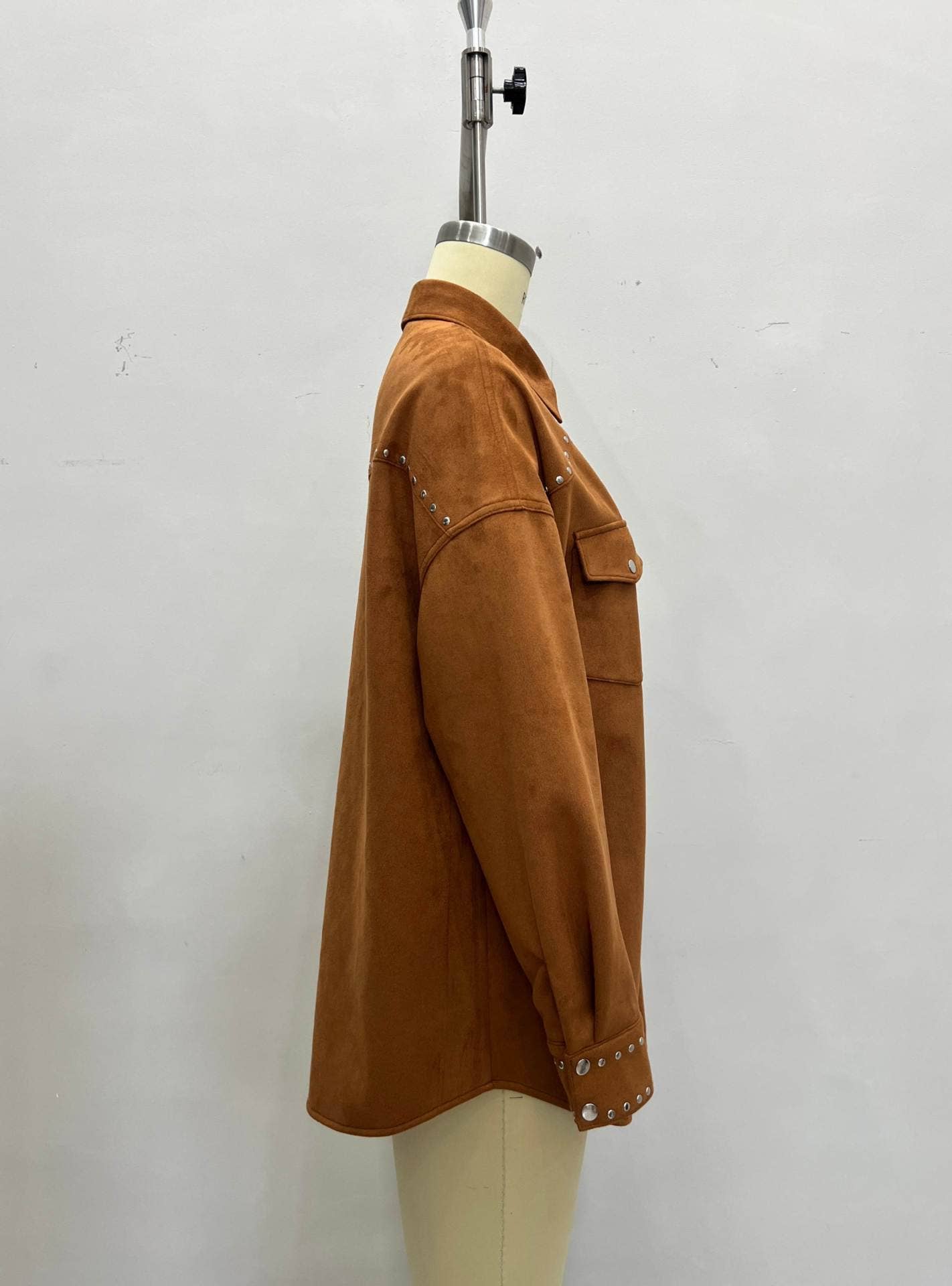 Lapel stylish multi-studded design loose shirt