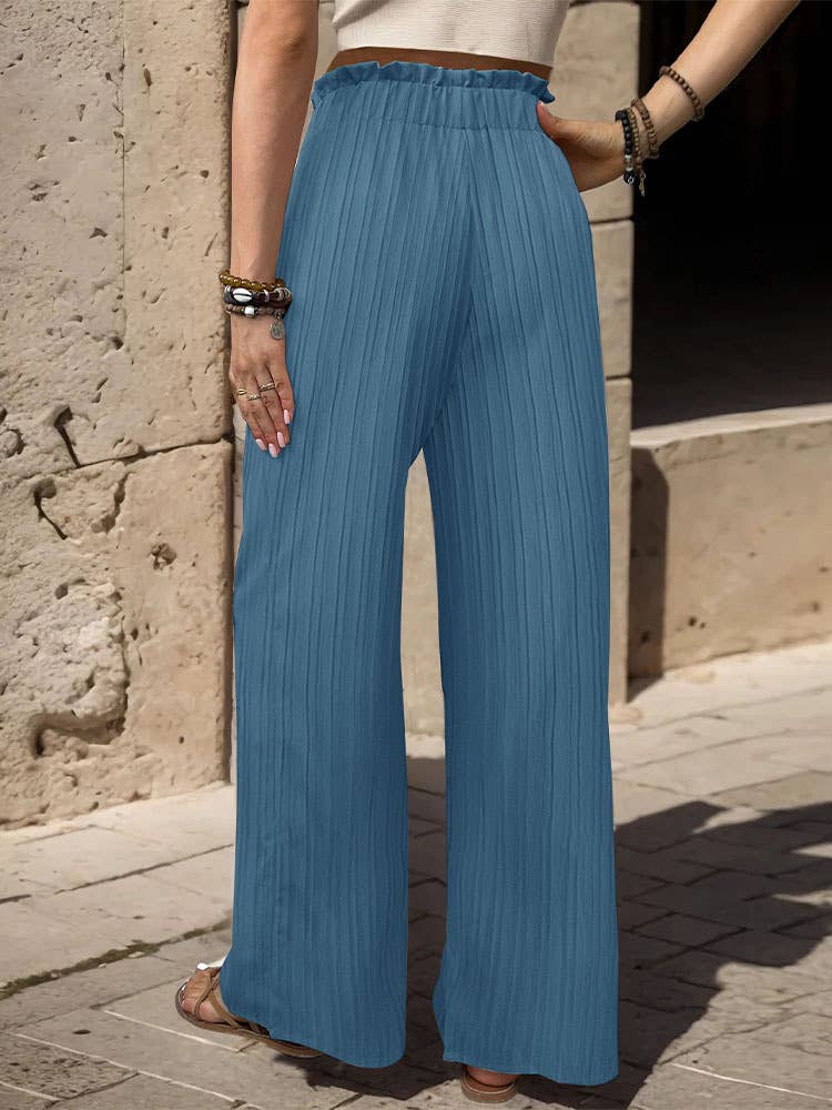 Ruffle Tie Waist Casual Elastic Long Pants
