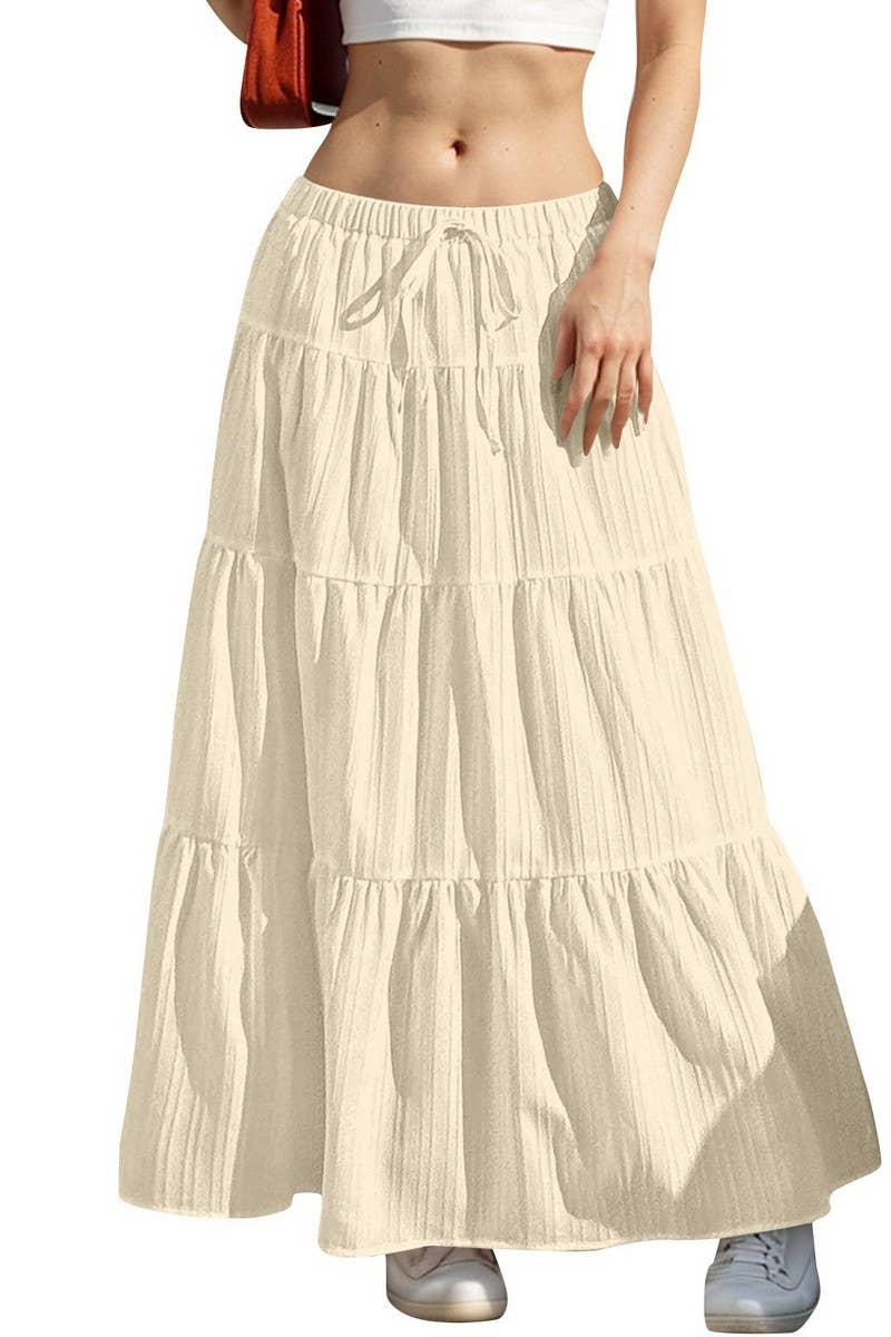 CWBLS0558 _SOLID COLOR STITCHING ELASTIC WAIST MAXI SKIRT