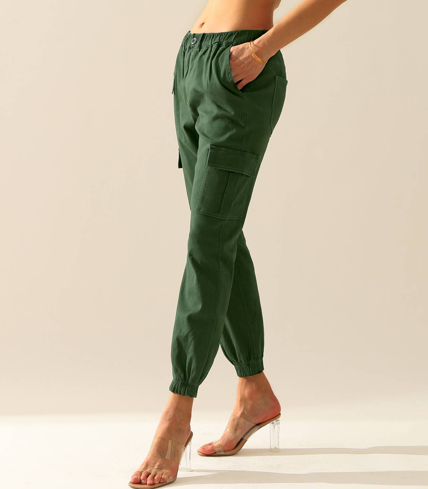 CWBLP400_Elastic Waist Cargo Pants Cotton Cargo Work Pants