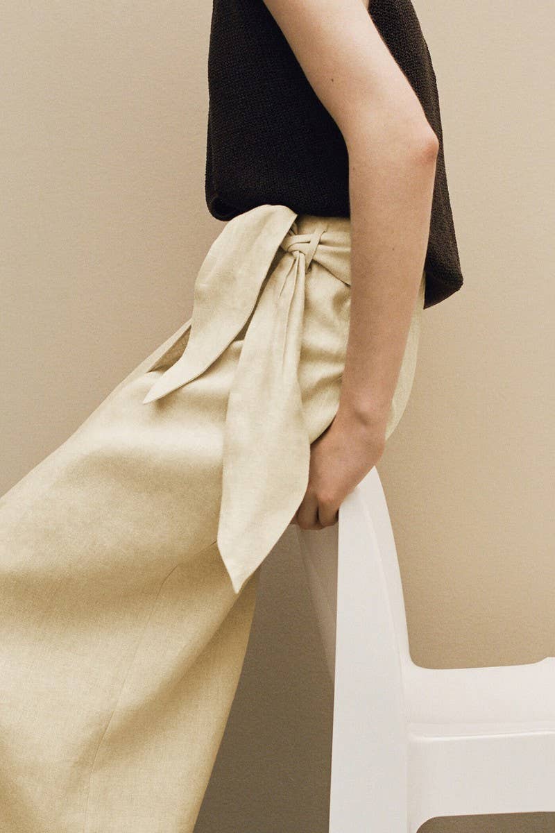 CWBMS0468_SOLID SUMMER MIDI IRREGULAR CASUAL SKIRT