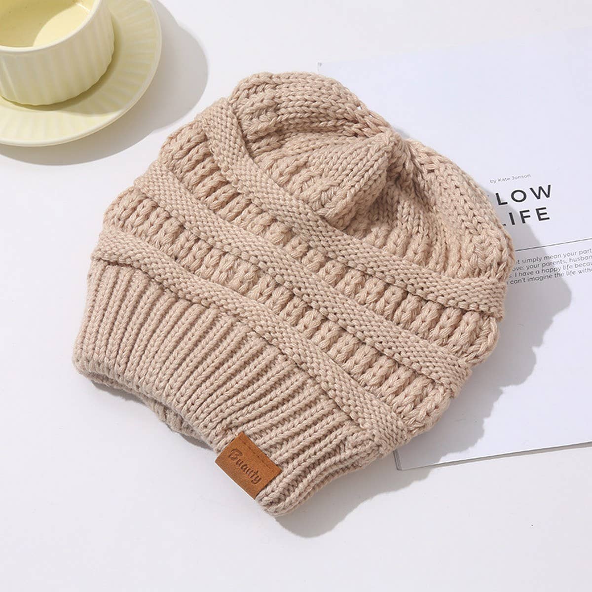 CWAH04348_CANDY COLOR KNIT BEANIE HAT WITH EAR HOLE