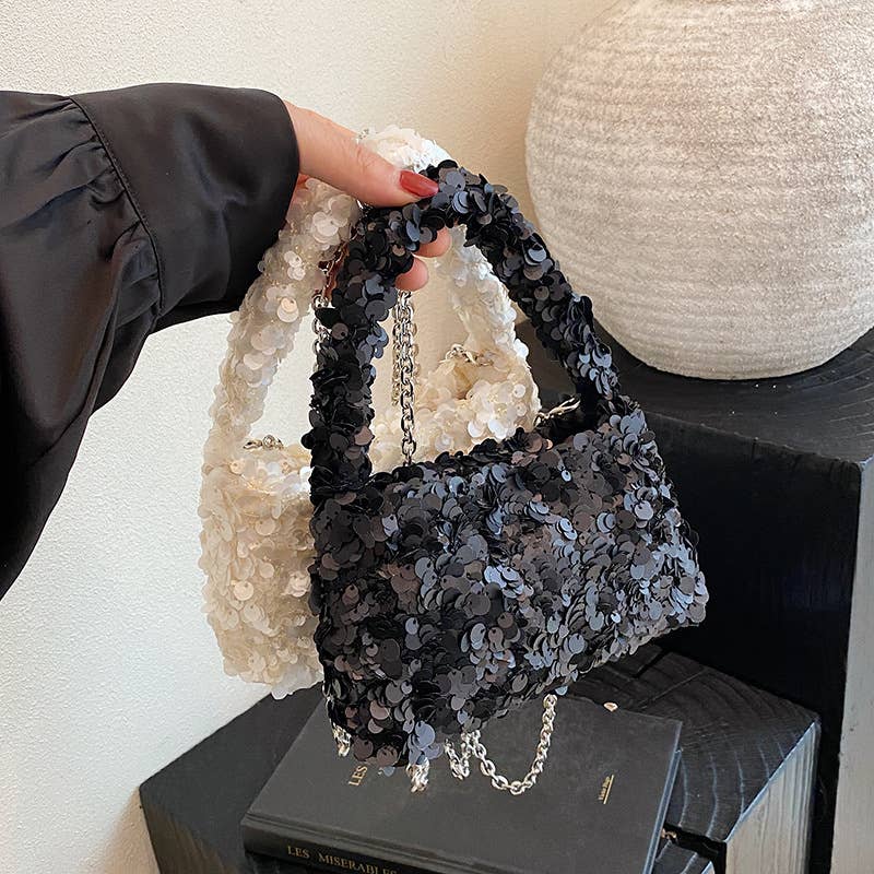 Sequined versatile pleated crossbody bag