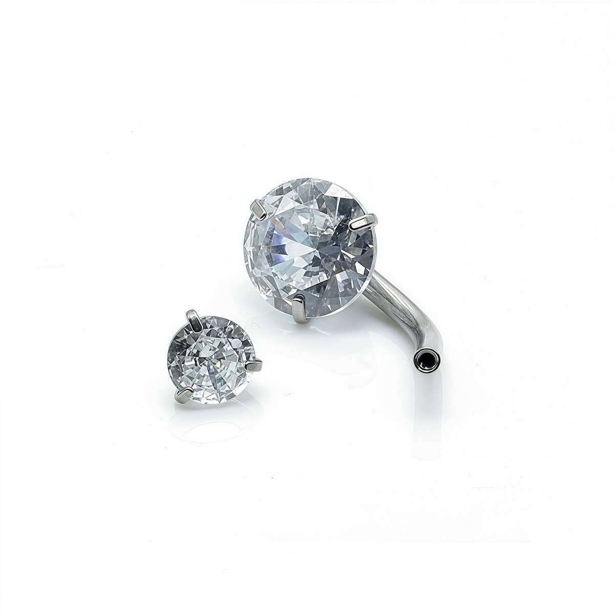 Round CZ 3-Prong Stainless Steel Navel Ring