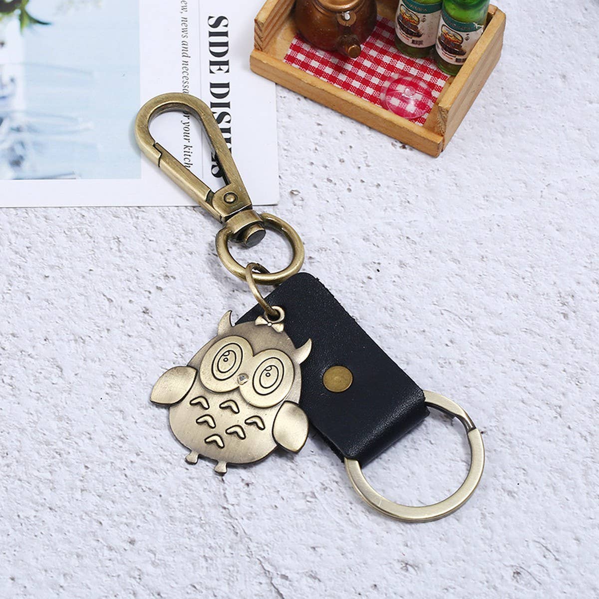 CREATIVE CARTOON OWL LEATHER CAR KEYCHAIN
