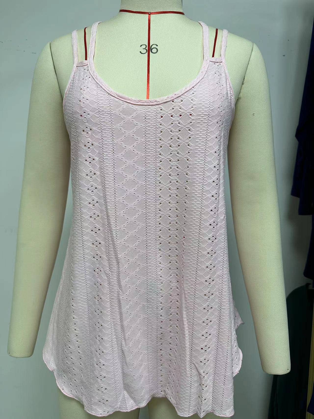 Solid color round neck hollowed base suspenders