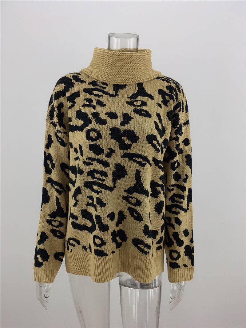 LEOPARD PRINT SWEATER LOOSE TURTLENECK SWEATER