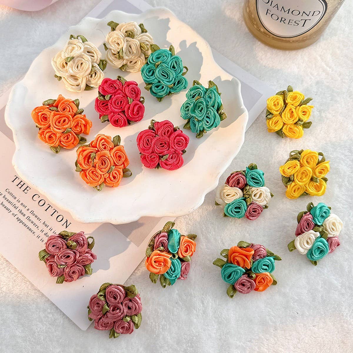 Handmade Rose Chic Fresh Fabric Stud Earrings