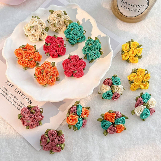 Handmade Rose Chic Fresh Fabric Stud Earrings