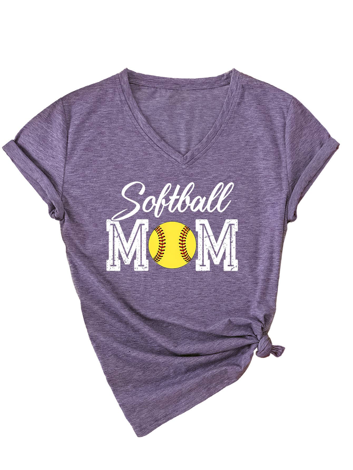 Trendy softball momV neck short-sleeved T-shirt
