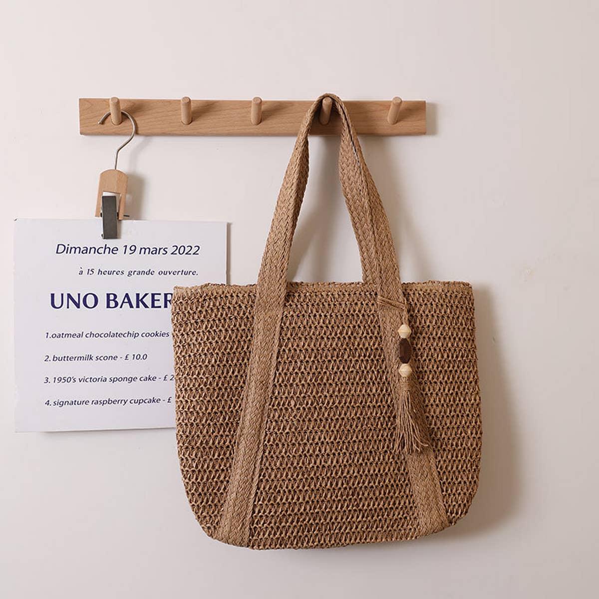 SOLID COLOR ONE SHOULDER BEACH STRAW BAG_CWAB1866