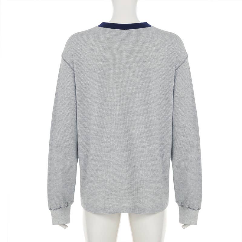 LETTER-PRINTED BRIGHT LINE ROUND NECK HOODIE